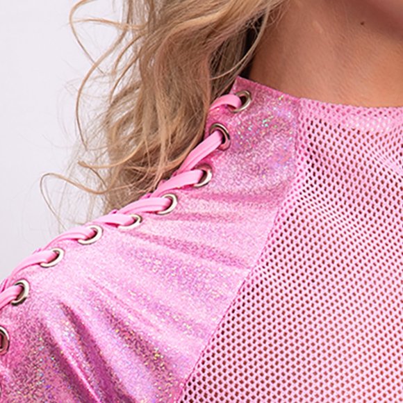 Pink Trance Lace Up Mesh Crop Top - Picture 2 of 2